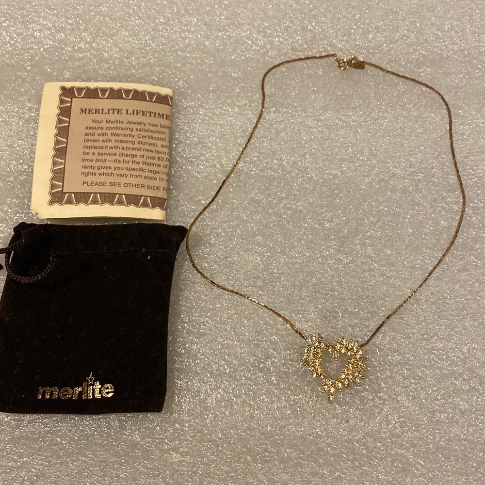 Vintage Merlite Heart shaped Crystals and Goldtone Necklace